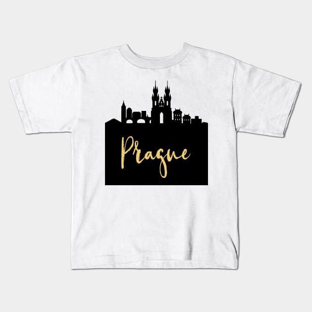 PRAGUE CZECH REPUBLIC DESIGNER SILHOUETTE SKYLINE ART Kids T-Shirt by deificusArt